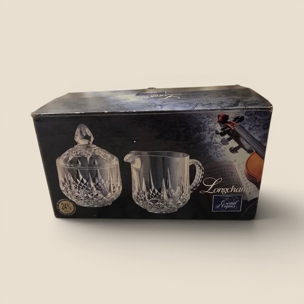 Cristal d'Arques Longchamp 24% Lead Crystal Cream and Sugar Set France Clear